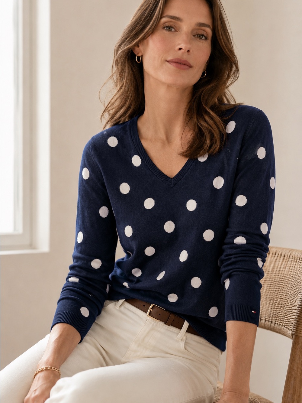 Tommy Hilfiger Navy Polka Dot V-Neck Sweater
